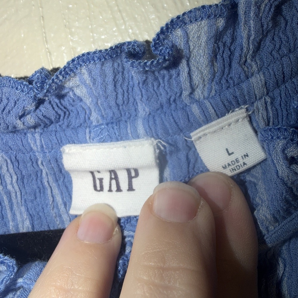 Gap Beautiful Blue Stripe Crepe Cotton Half Button Top Shirt Blouse Career Sz XL - Picture 2 of 5